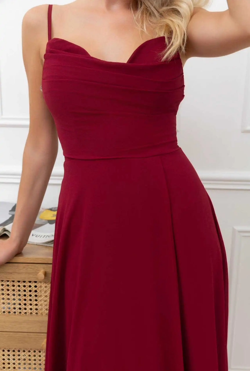 Robe de Cocktail Fluide Col V à Bretelles