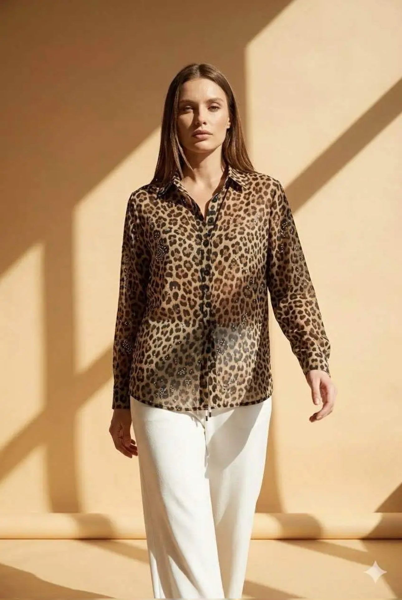 Chemise Femme Imprimé Léopard Marron Manches Longues
