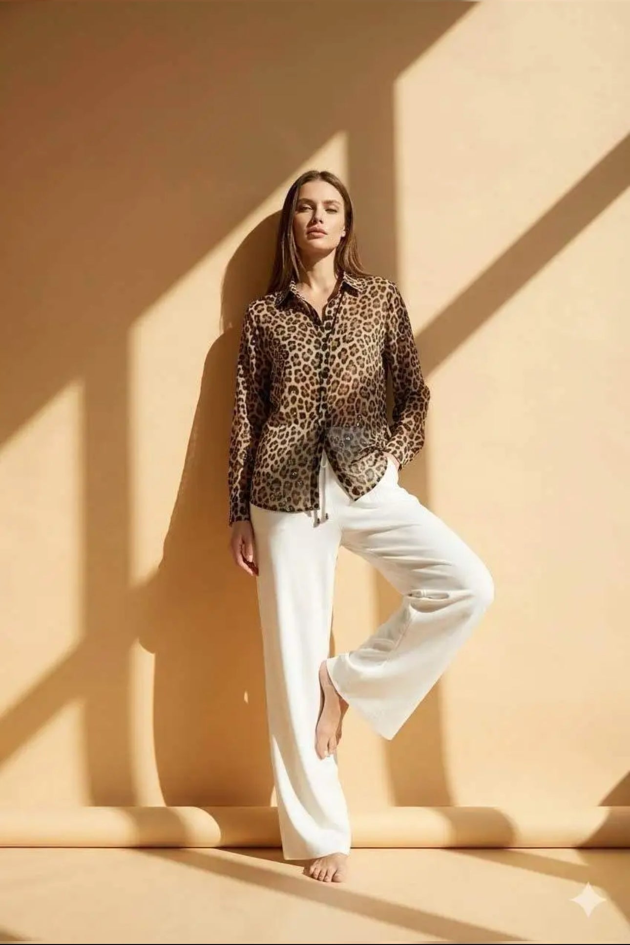 Chemise Femme Imprimé Léopard Marron Manches Longues