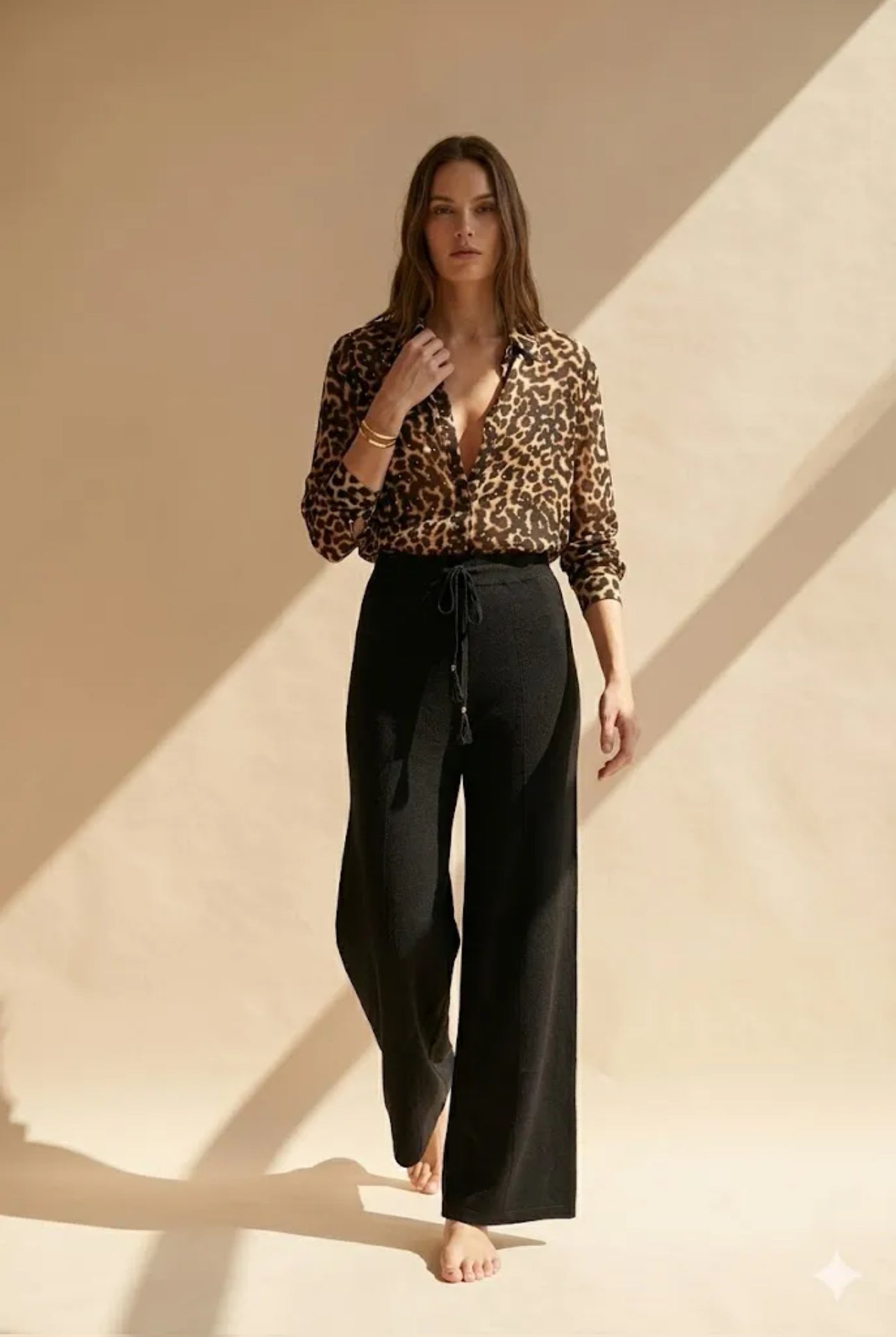 Chemise Femme Imprimé Léopard Marron Manches Longues