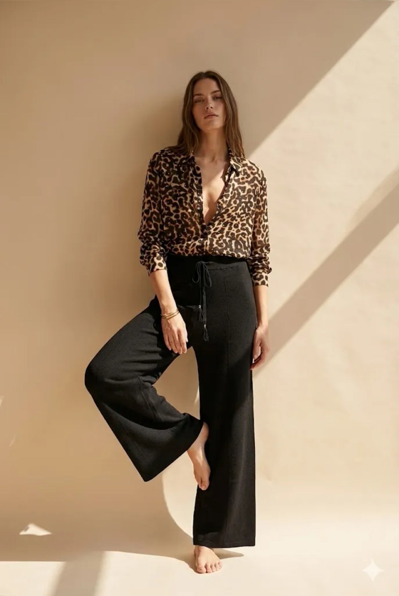 Chemise Femme Imprimé Léopard Marron Manches Longues