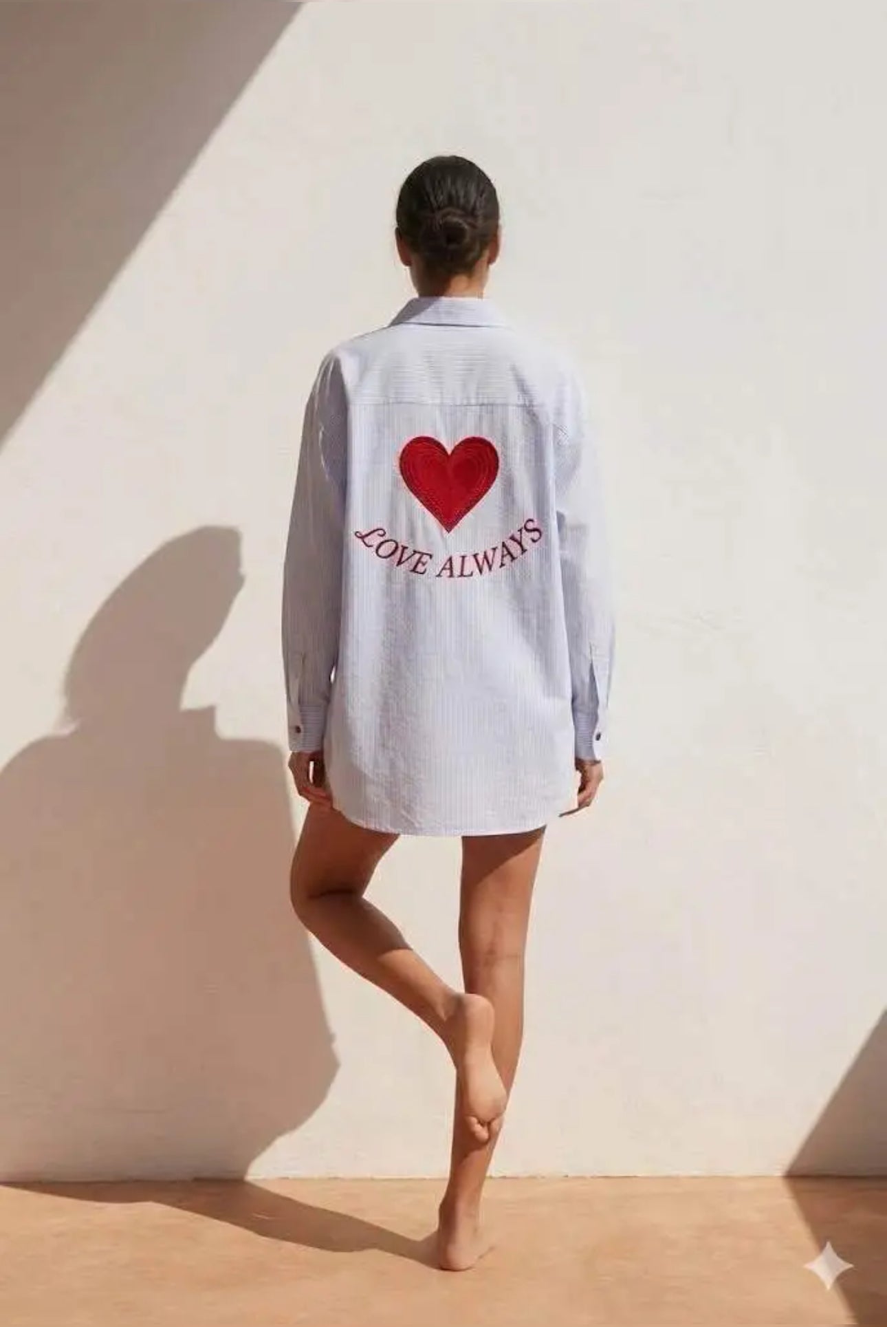 Chemise Femme Oversize Rayée Cœur Brodé Love Always