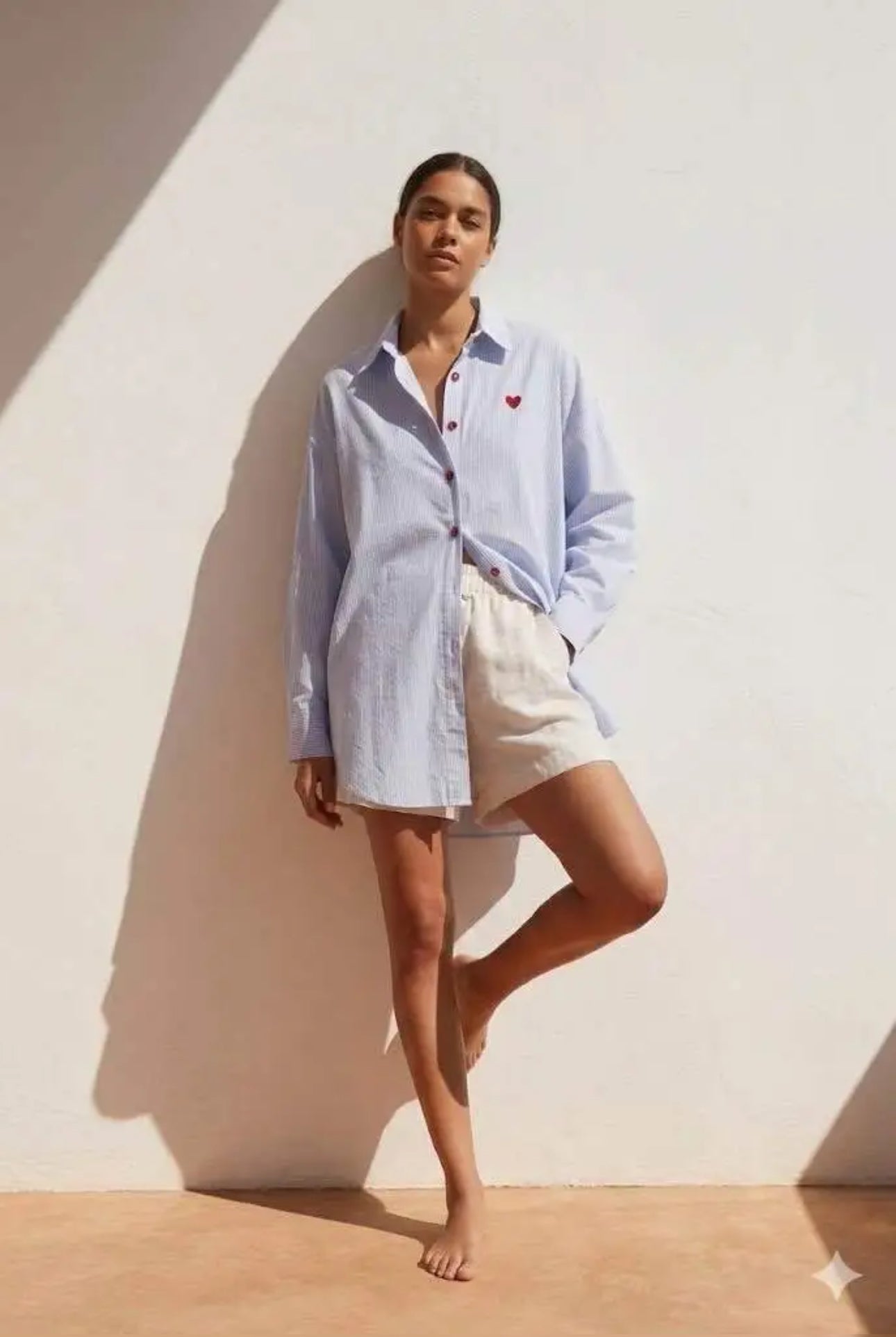 Chemise Femme Oversize Rayée Cœur Brodé Love Always