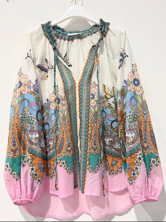 Chemise Femme Bohème Imprimé Floral Multicolore Manches Longues