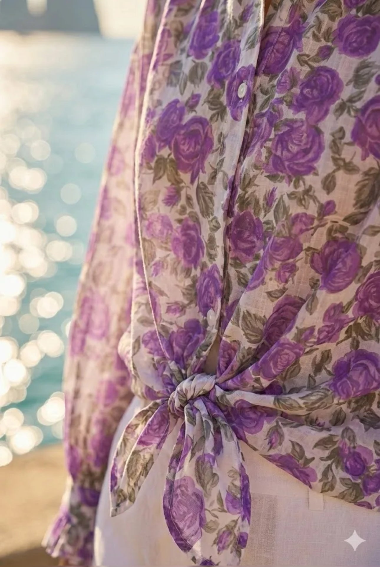 Chemise Femme Imprimé Fleurs Roses Manches Longues Volantées